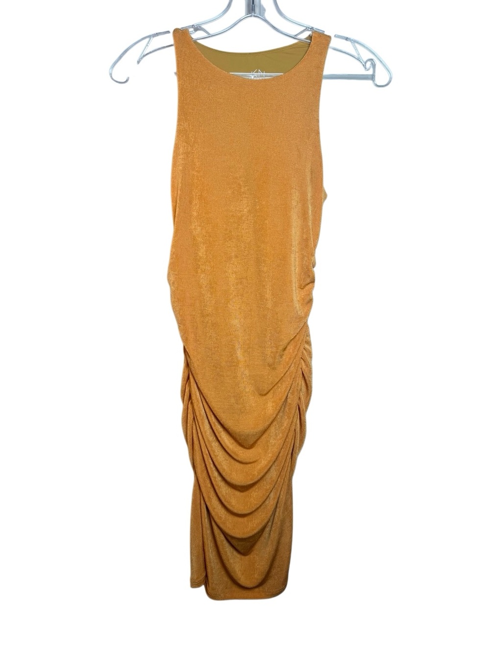 Klassy Network Gold Yellow Stretch ruched bodycon open-back Dress Size Sm